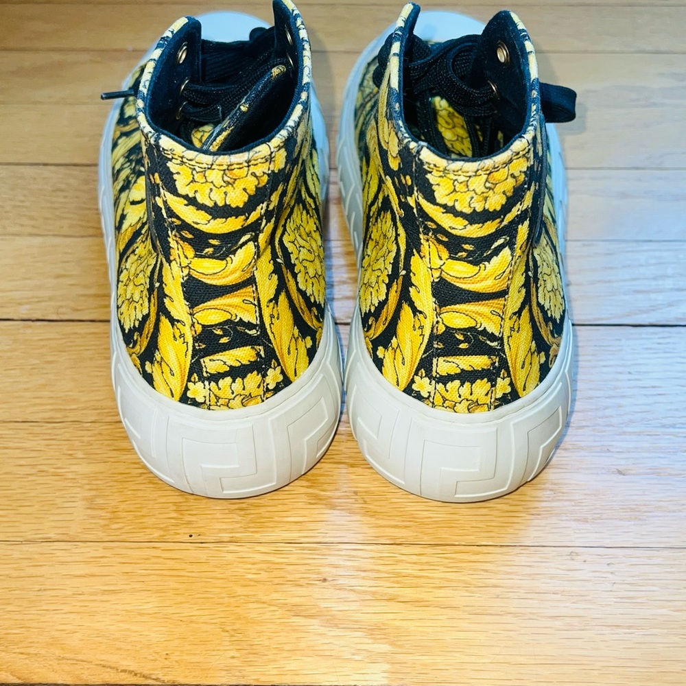 Versace Yellow & Black Baroque High-Top Sneakers - Picture 7 of 9